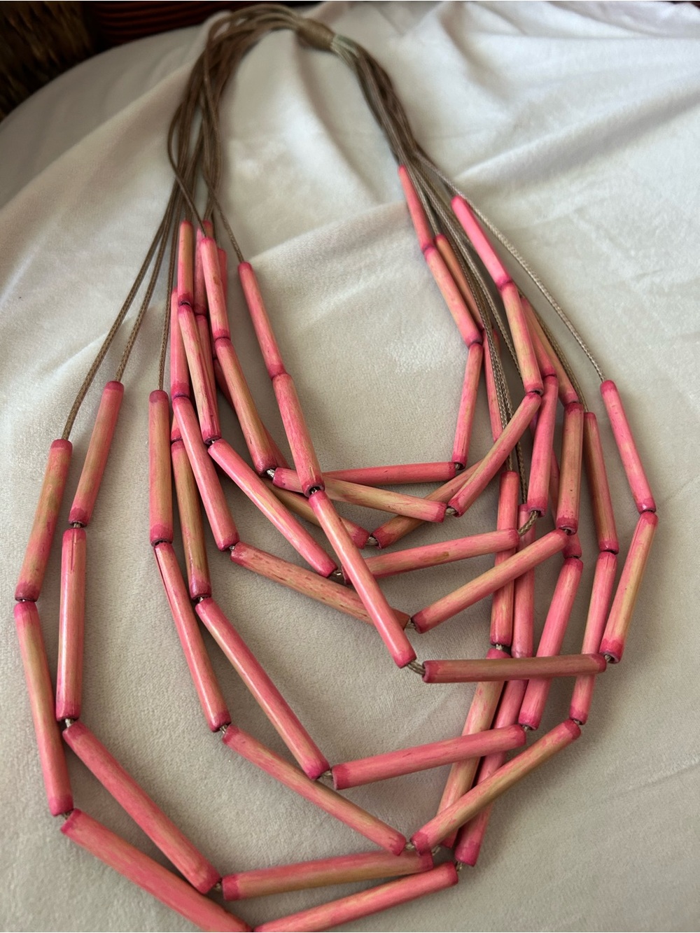 Multi-Strand Pink Bamboo Bead Necklace - Women Jewelry